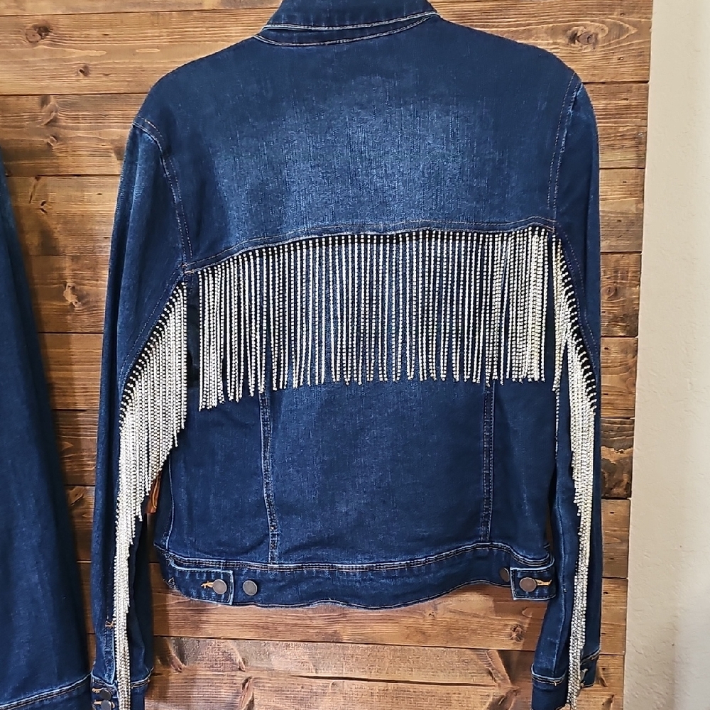 Scully Denim Jacket Rhinestone Fringe Cowgirl Western Rideo